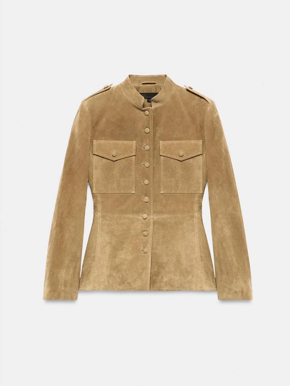 Zara 100% LEATHER JACKET WITH COVERED BUTTONS